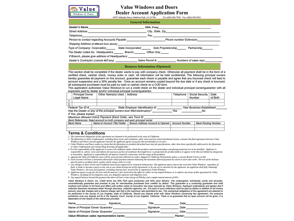 Credit Application for Dealers