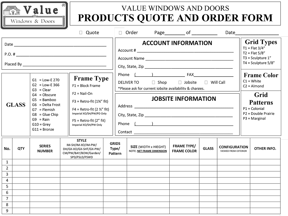 Product Order Form